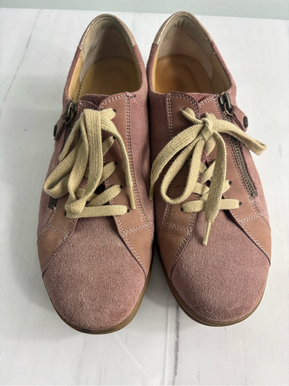 Hartjes "XS Casual" Women’s Suede Zip Sneakers Mauve Rose Gold Heel Accent - Picture 2 of 10